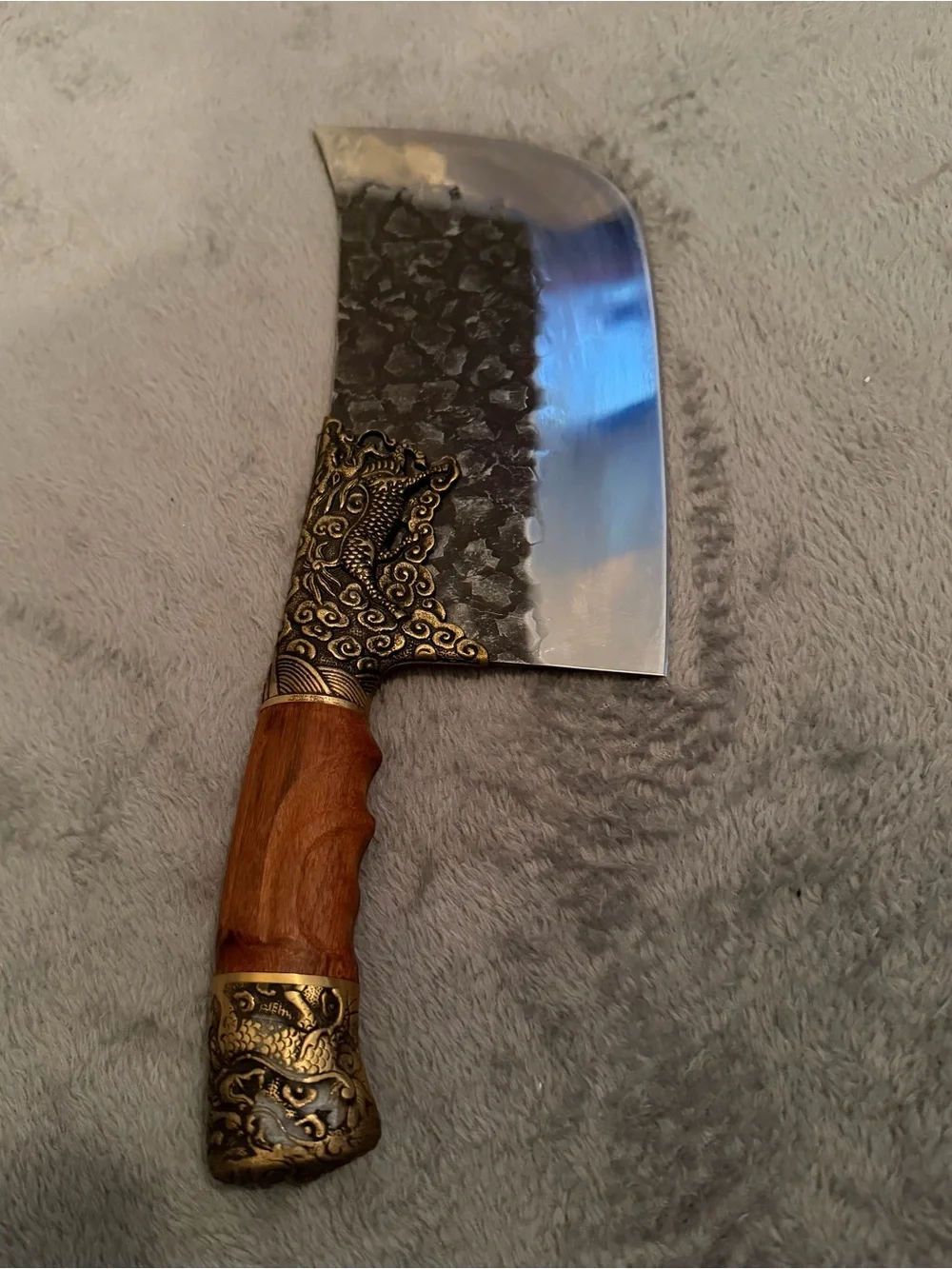 Meat Cleaver Knife   Silver Plain Edge Wood Handle Sheath